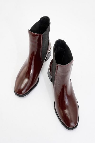 LuviShoes NEIVA Damen-Chelsea-Stiefel aus bordeauxrotem Lackleder und echtem Leder