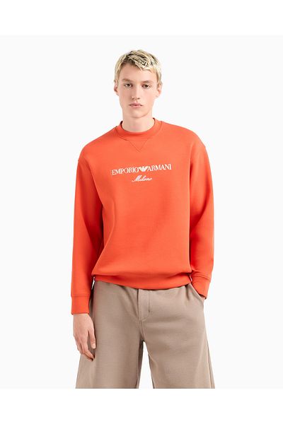 Emporio Armani Men's Round Neck Regular Fit Woven Fabric Printed Long Sleeve Red Sweatshirt Em 001052   Af10013-