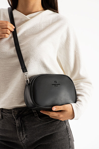 Morpelikan Women's Faux Leather Adjustable Cross Strap 3 Compartment Zipper Closure Black Shoulder Bag