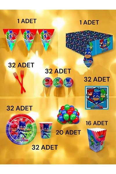 VibeHome 32 Person Pijamask Themed XL Pack - Birthday Party and Fun Events