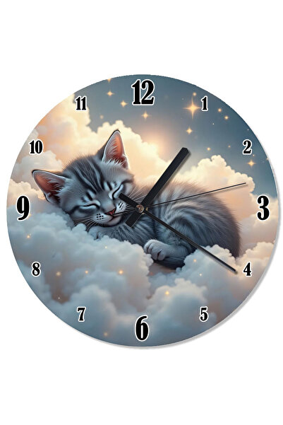 ekart القطة النائمة في ساعة الحائط التناظرية السحابية