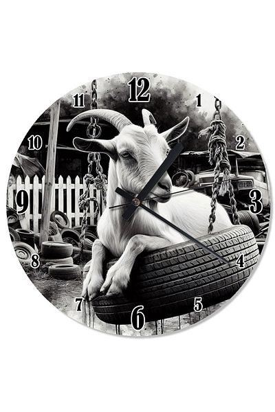 karizmart Wall Clock with Goat and Flea on Car Wheel