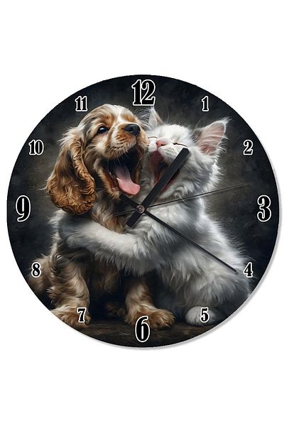 karizmart Cute Smiling Dog and Cat Design Wall Clock