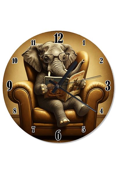 ekart Elephant Reading a Book in His Seat Special Design Wall Clock