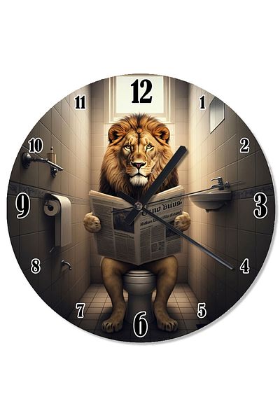 karizmart Lion Reading Newspaper in the Toilet Analog Wall Clock