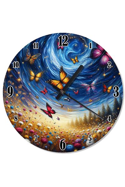 karizmart Starry Night and Butterflies Design Wall Clock