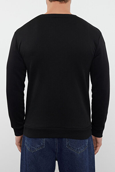 Trendyol Collection Black Basic Sweatshirt with Textured Panel Detail - Regular Fit Tmnaw25Sw00149
