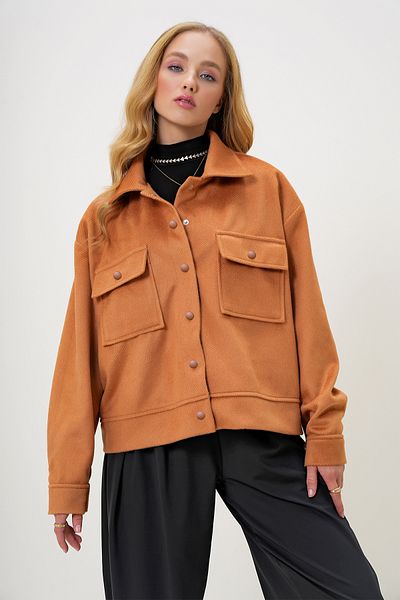 Trend Alaçatı Stili Women's Tan Lined Double Pocket Stamp Jacket Alc-X13269