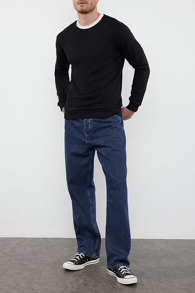 Edit by Trendyol Black Basic Sweatshirt with Textured Panel Detail - Regular Fit Tmnaw25Sw00149