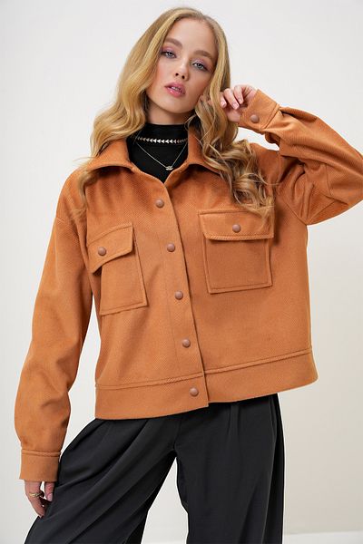 Trend Alaçatı Stili Women's Tan Lined Double Pocket Stamp Jacket Alc-X13269