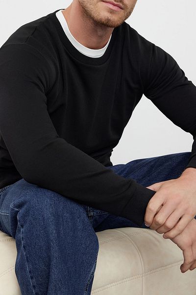 Edit by Trendyol Black Basic Sweatshirt with Textured Panel Detail - Regular Fit Tmnaw25Sw00149