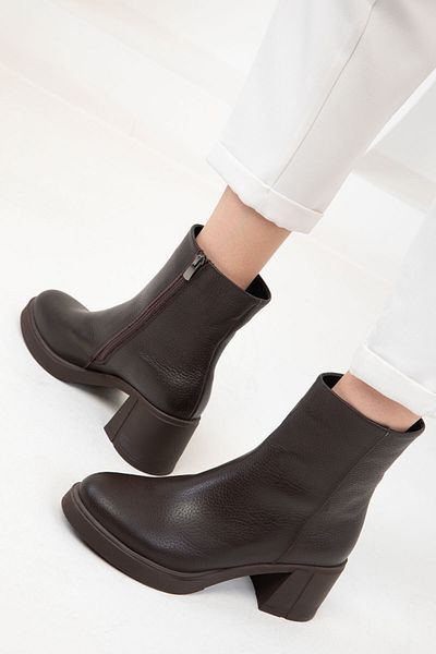 SOHO Γυναικείες μπότες από γνήσιο δέρμα καφέ - Bootie 20165
