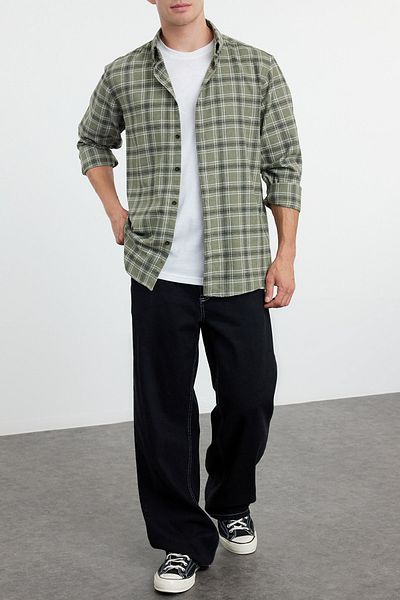 Edit by Trendyol Zimní khaki kostkovaná košile - Unisex Lumberjack, Regular Fit Tmnaw25Go00006