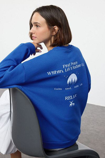 Trendyol Collection Fleecová mikina s barevným oversize potiskem Saks - Twoaw25sw00210