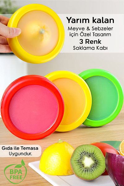 Meleni Home 3-Piece Food Preservative Storage Container - Preserving Freshness Fridge Inside Fruit Vegetable Tomato Onion Lemon Container