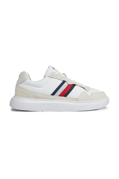 Tommy Hilfiger Lässiger weißer Herren-Sneaker mit Markenlogo, Schnürung und rutschfester Sohle FM0FM04889-YBS