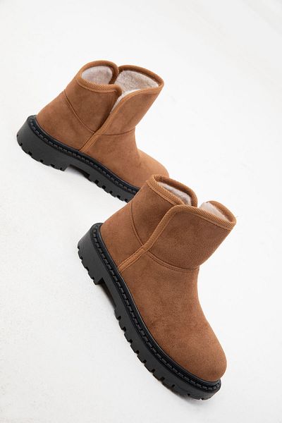 SOHO Tan Suede Μαύρες Γυναικείες Μπότες - Μοντέλο 19750