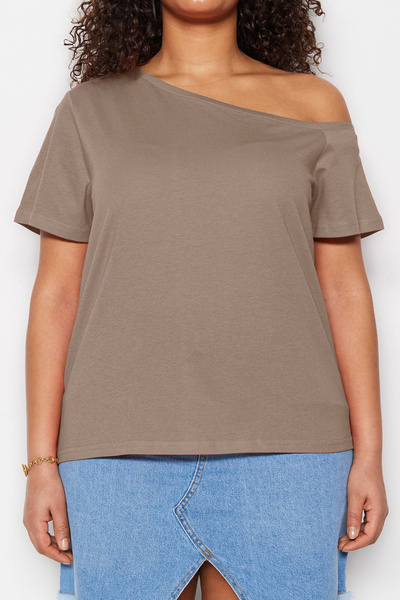 Trendyol Curve Λεπτομέρεια από βιζόν 100% βαμβακερή πλεκτή μπλούζα TBBSS22AF0052