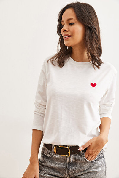 Olalook Γυναικείο μακρυμάνικο μπλουζάκι Ecru Flamed Heart TSH- 19000829