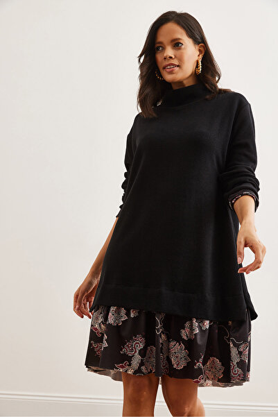 Olalook Rochie de damă Thessaloniki cu detaliu șal negru roșu - ELB- 19000965