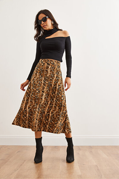 Olalook Kadın Yılan Taş Beli Lastikli Süet Dokulu Çan Etek ETK-19000141