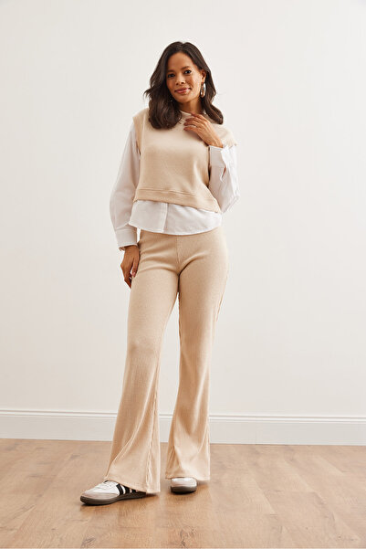 Olalook Women's Stone Top Shirt Detail Blouse Bottom Spanish Leggings Suit Tkm- 19000334