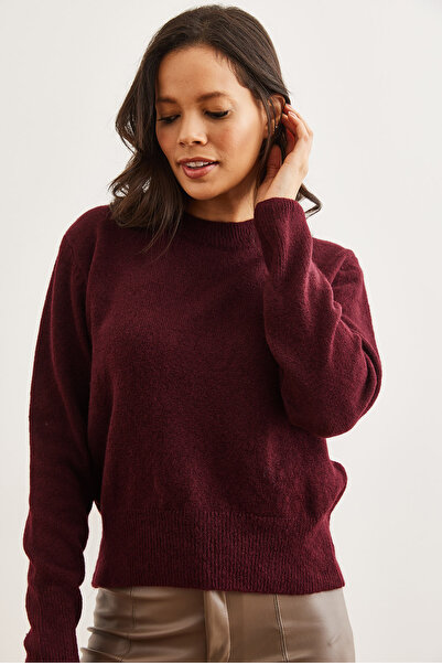 Olalook Kadın Bordo Bisiklet Yaka Yumuşak Dokulu Basic Triko Kazak KZK-19000845