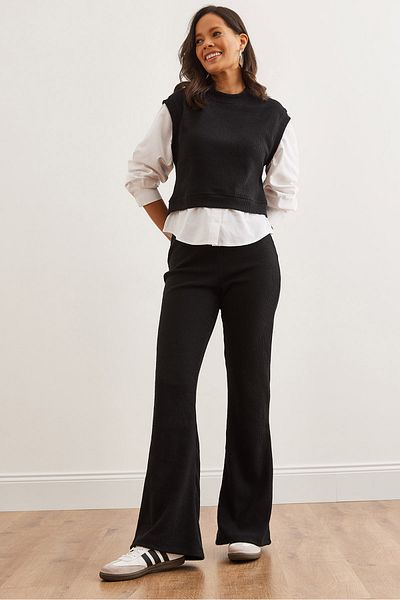 Olalook Women's Black Top Shirt Detail Blouse Bottom Spanish Leggings Suit Tkm- 19000334