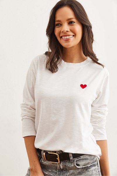 Olalook Dámské tričko s dlouhým rukávem Ecru Flame Heart Tsh- 19000829