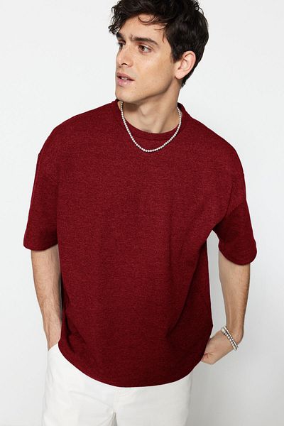Trendyol Collection Übergroßes/Desktop-Waffel-Kilo-T-Shirt, kurzärmelig TMNSS22TS00049