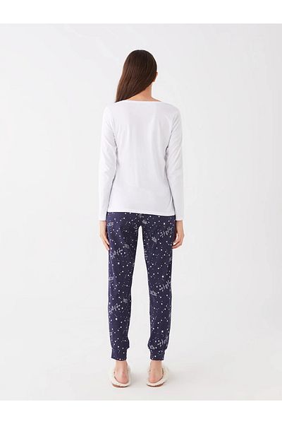 LC Waikiki LCW ECO Crew Neck Printed Long Sleeve Women's Pajamas Set