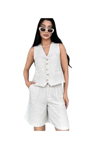 NILO DESGIN Specially Designed Natural Linen Vest and Shorts Set - Set of 2