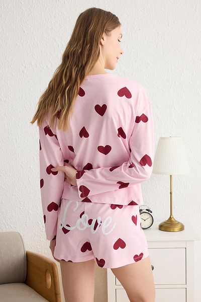 Trendyol Collection Σετ πιτζάμες Heart Pink Cotton - με σύνθημα, THMSS21PT0471