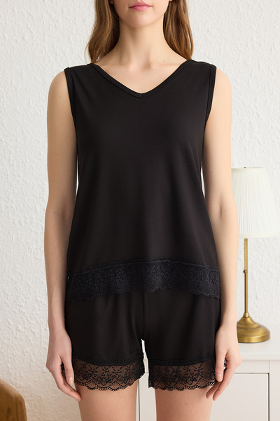 Trendyol Collection Black Lace Viscose Knitted Pajamas Set Thmss25Pt00042