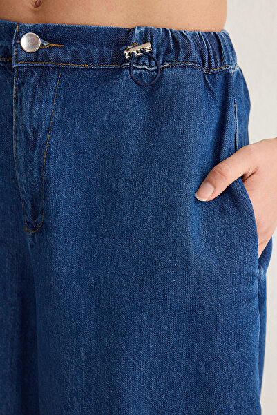 Trendyol Collection Dark Blue Elastic Waist High Waist Balloon Jogger Jeans Twoss25Je00008