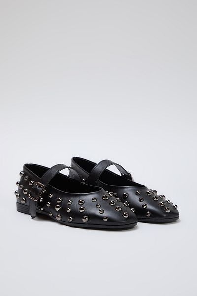 TRENDYOL SHOES Schwarze Troked Banded Almond Toe Mary Jane Damen-Ballerinas TAKSS25BE00006