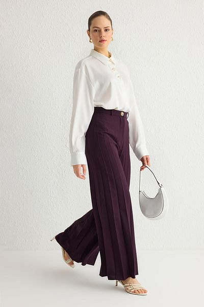 Trendyol Modest Pflaumenfarbener, gewebter, plissierter Stoff-Hosenrock mit weitem Bein TCTAW25TP00001