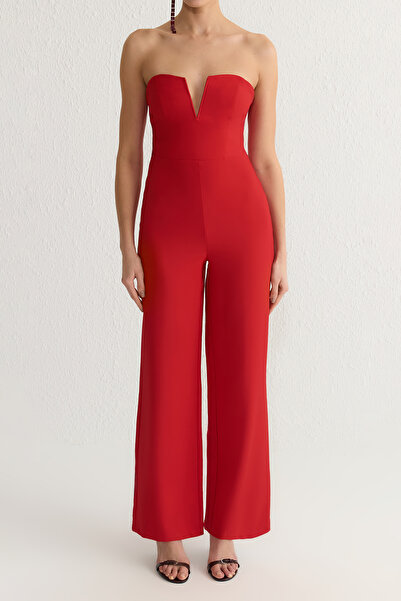 Trendyol Collection Red Strapless Woven Jumpsuit Tprss25Tu00004