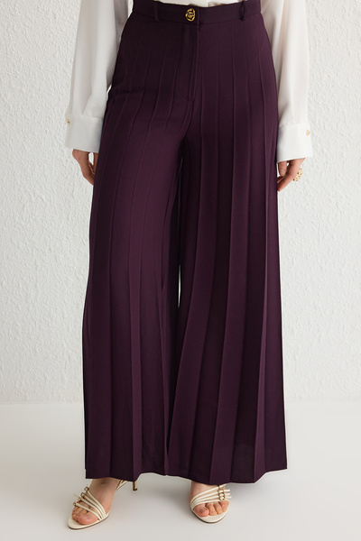 Trendyol Modest Plum Woven Wide Leg Pleat Detail Fabric Pants Skirt Tctaw25Tp00001