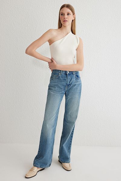 Trendyol Collection Blugi albaștri cu talie înaltă cu picioare late TWOAW25JE00178