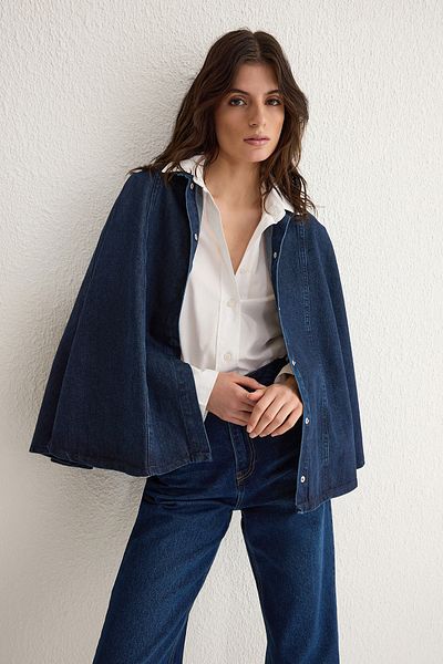 Trendyol Collection Sötétkék ujjatlan farmer köpeny kabát TWOSS25CE00008