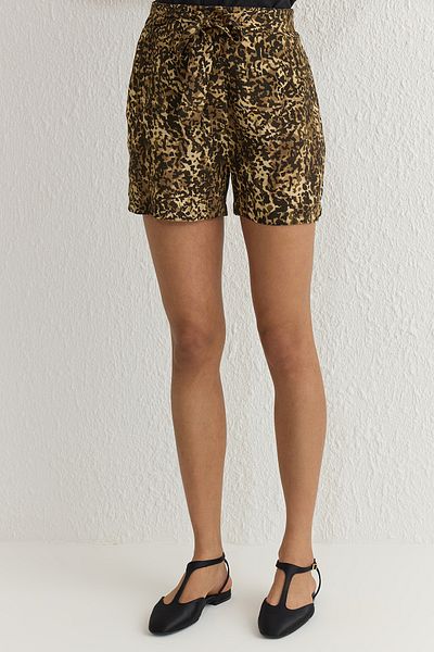 Trendyol Collection Leopard Print Comfortable Belted Shorts - Brown Bermuda Twoss25Sr00008