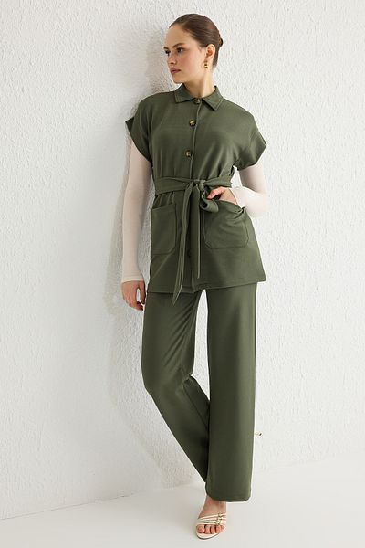 Trendyol Modest Khaki Crepe Knitted Bottom-Top Suit Tctss25Us00011