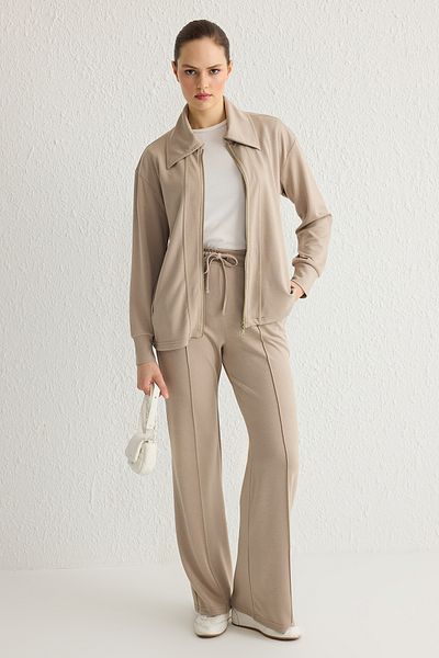 Trendyol Modest Beige Relaxed Silky Interlock Plain Knitted - TCTSS25EN00004