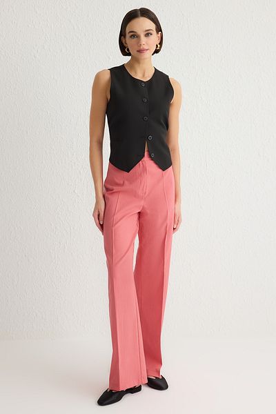 Trendyol Collection Ψηλόμεσο φαρδύ παντελόνι Dusty Rose Woven - TWOSS23PL00314