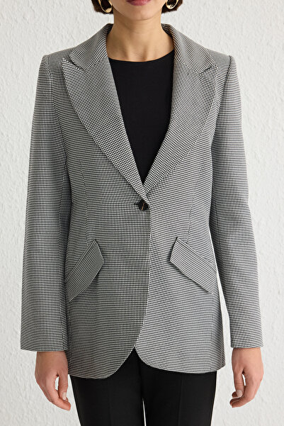 Trendyol Collection Черно сако от поливискоза тип "хрътка зъби" Twoss25Bc00013