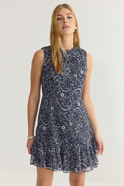 Trendyol Collection Σκούρο μπλε ναυτικό Μίνι υφαντό φόρεμα με επένδυση από σιφόν TWOSS20EL0237