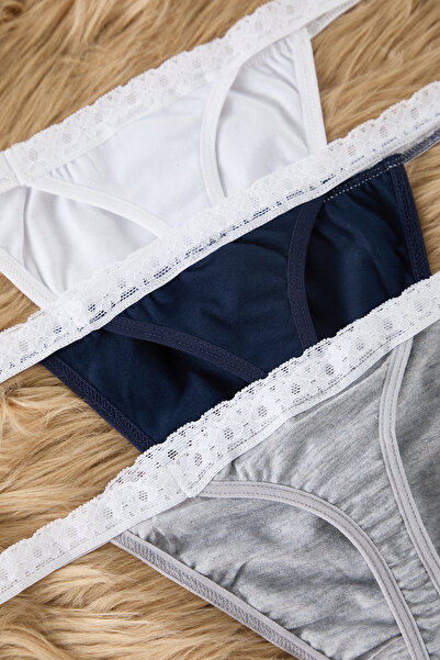 Trendyol Collection Chiloți tanga uni, albastru marin-multicolor, 3 buc THMSS25KU00024