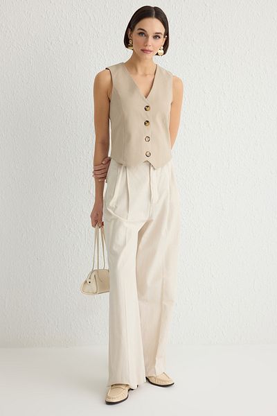 Trendyol Collection Beige Premium Buttoned Crop Vest - Twoaw24Ye00061