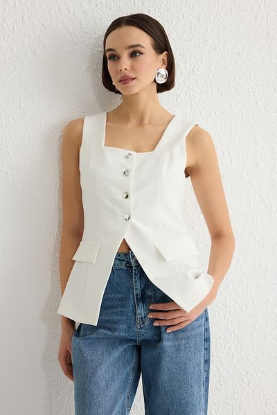 Trendyol Collection Vestă țesătă cu bretele groase cu guler pătrat alb TWOSS25YE00026